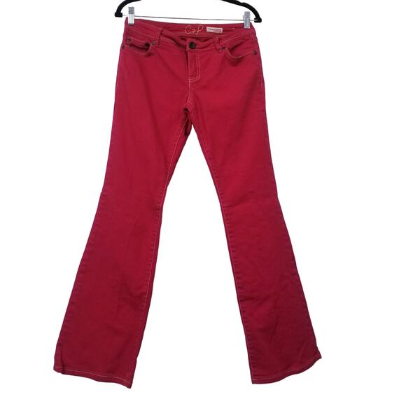 Y2K Chip & Pepper C7P Laguna Beach Flare Red Denim Wide Leg Low Rise - Picture 1 of 13